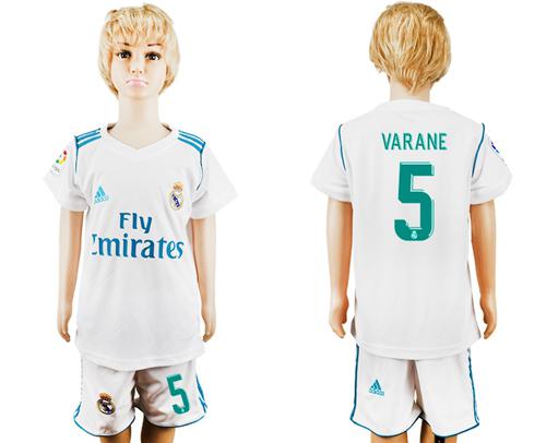 Real Madrid #5 Varane White Home Kid Soccer Club Jersey